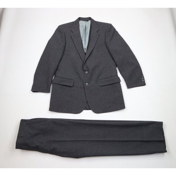 Vintage 70s Streetwear Mens 40R Wool Striped 2 Piece Wedding Suit 32x29 USA